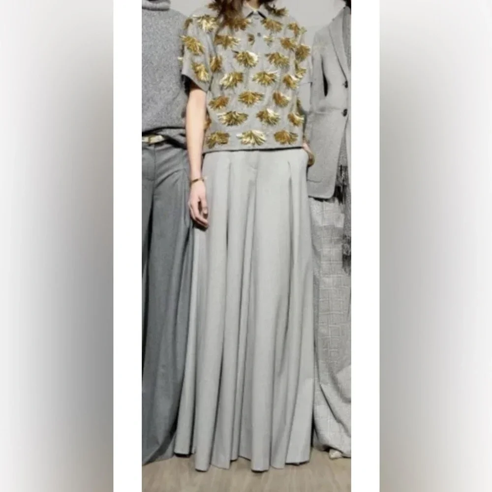 J.Crew Collection 100% Wool Wide Leg Palazzo Pants light Gray Grey Size 2 EUC